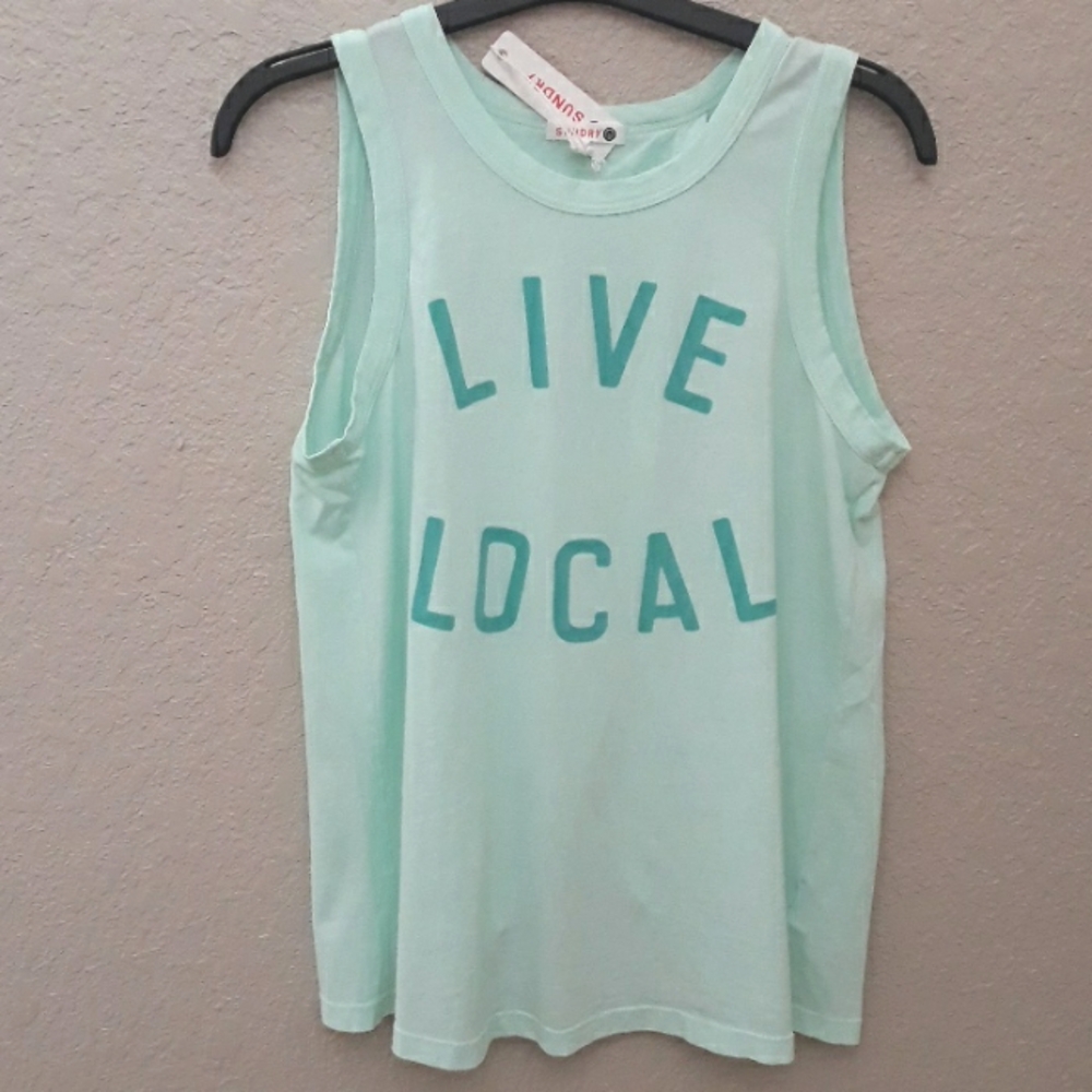 "LIVE LOCAL" Tank Tee with an Open Split Back. 100% Cotton. Made in USA